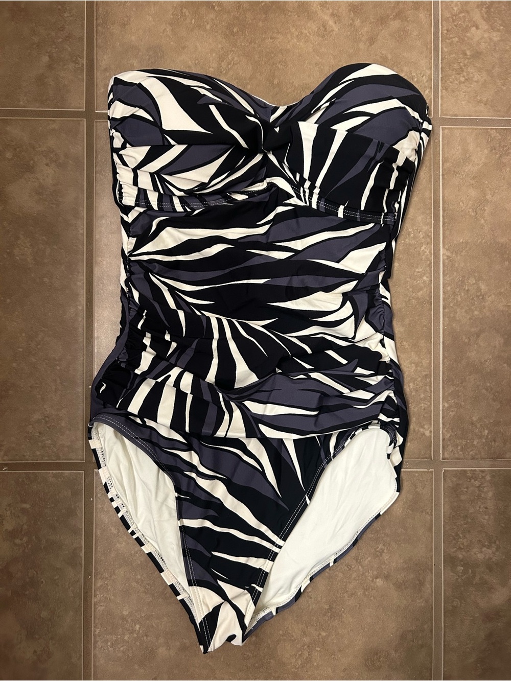 Anne Cole Navy and White Strapless One-Piece Swimsuit